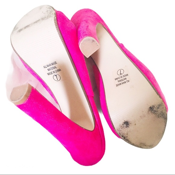 HEART IN D Peep-toe Sling Back Block Heels/Shoes With Glitter Front Pink Size 7 - Picture 8 of 9